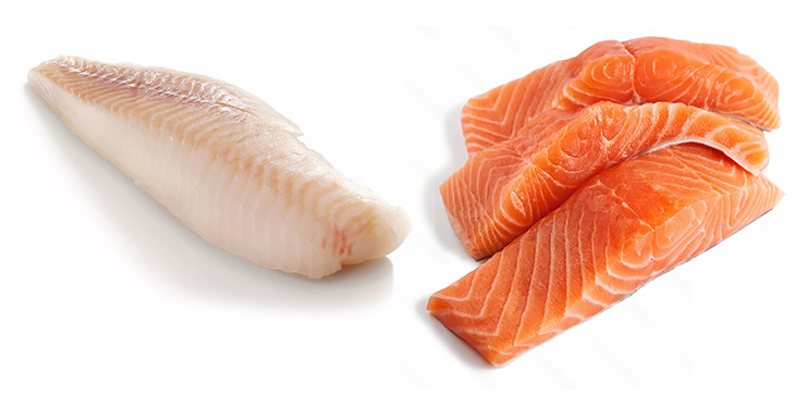 Cod and salmon loins